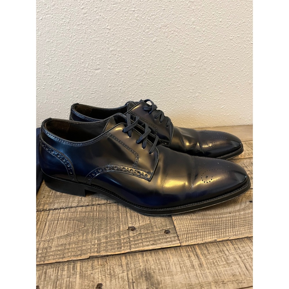 Johnston & Murphy Collection Navy Blue Leather Wingtip Brogue Shoes Italy 10.5M